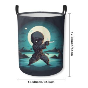 Little Ninja At Night Waterproof Foldable Storage Bin, Dirty Clothes Laundry Basket, Canvas Organizer Basket for Laundry Hamper, Toy Bins, Gift Baskets, Bedroom, Clothes, Kids Hamper