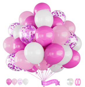 haolongfa pink balloons,60pcs pink white balloons magenta confetti white balloon for girls theme birthday baby shower bridal shower valentines day wedding party decorations…