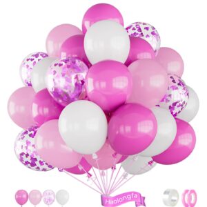 Haolongfa Pink Balloons,60pcs Pink White Balloons Magenta Confetti White Balloon for Girls Theme Birthday Baby Shower Bridal Shower Valentines Day Wedding Party Decorations…