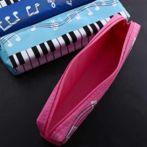 YSSZAM Black Oxford Cloth Pencil Case,Square Single Layer Music Notes Piano Keyboard Pencil Case Large Capacity Pen Bags Pencil Holders and Pen Holders Stationery Office Supplies