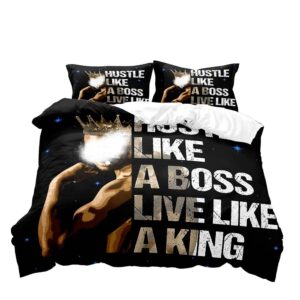 LUVIVIHOME 3PCS African American Bedding Sets, Black Duvet Cover Queen, Black Man Black Pride Melanin Afro Black King Comforter Quilt Cover, Man Cave Positive Inspirational Gifts for Men 2 Pillowcases