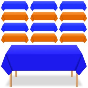 unittype 12 pcs assorted color plastic tablecloths rainbow disposable table cover 54 x 108 inch rectangle table cloths for neon wedding party decorations(dark blue, orange)