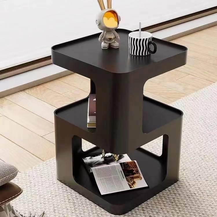 Small Side Table, Nightstand, Modern End Table, Bedside Table with Storage Shelf, Space-Saving Side Table for Bedroom, end Tables Living Room, Metal Side Table (Black)