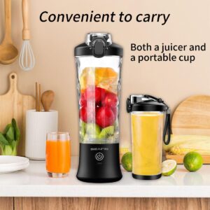 SEAINS Portable Blender, Personal Blender for Shakes and Smoothies with 20 Oz Travel Cup and Lid, Mini Personal Size Blender with 6 Blades and USB Rechargeable for Gym, Kitchen and Outdoors (Black)