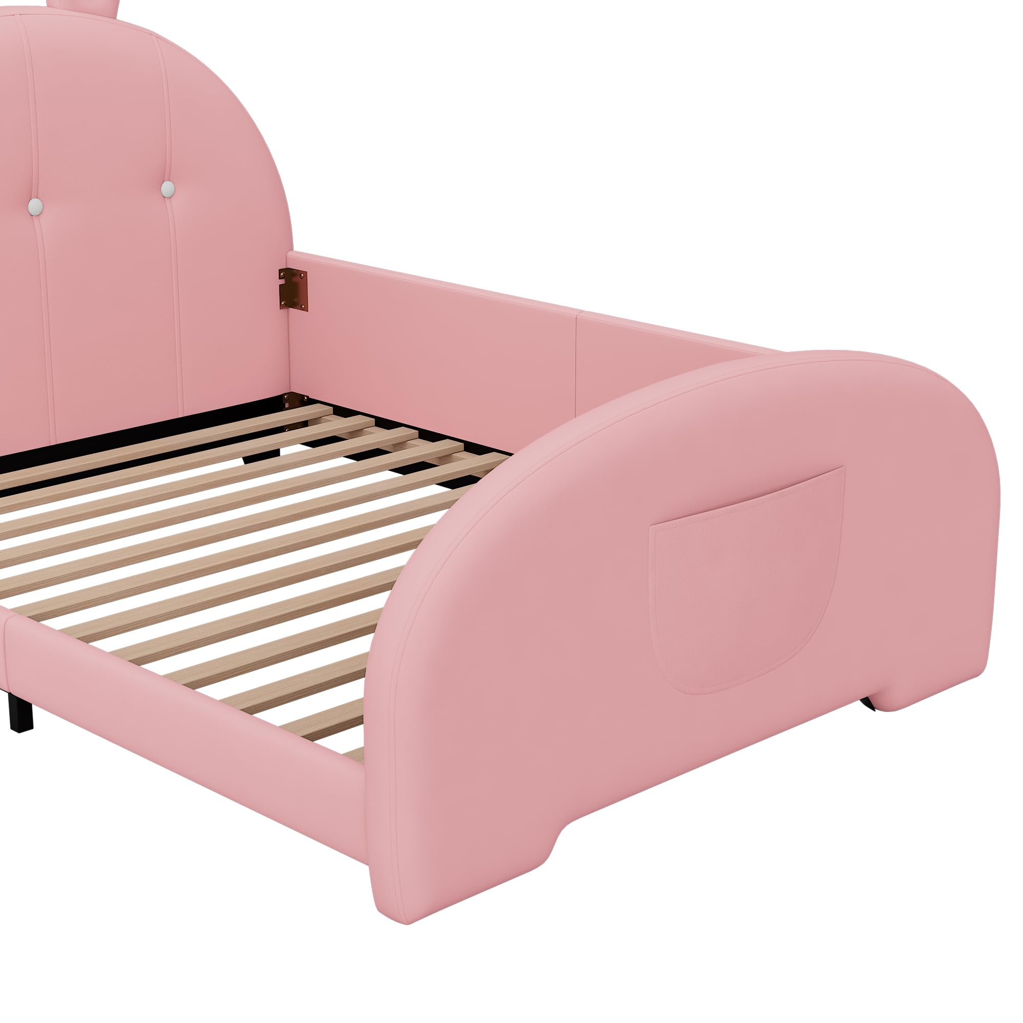 Cute Twin Size Upholstered Princess Bed,Platform Bed with Rabbit-Shape Headboard and Footboard,for Kids Toddlers Boys Girls Bedroom Use (Pink@Rabbit, Twin)