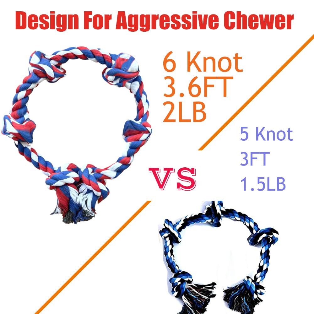 Fejapa 6 Knot Large Christmas Dog Rope Toys for Aggressive Chewer Heavy Duty Rope Durable Tough Chew Rope Tug of War Play Rope with Handle Chewing Tugging Rope Large Breed Pull Rope Big Dog Long