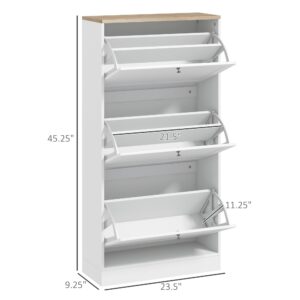 HOMCOM Narrow Shoe Storage Cabinet for Entryway with 3 Flip Drawers and Adjustable Shelves, Shoe Rack Organizer for 18 Pairs of Shoes, White