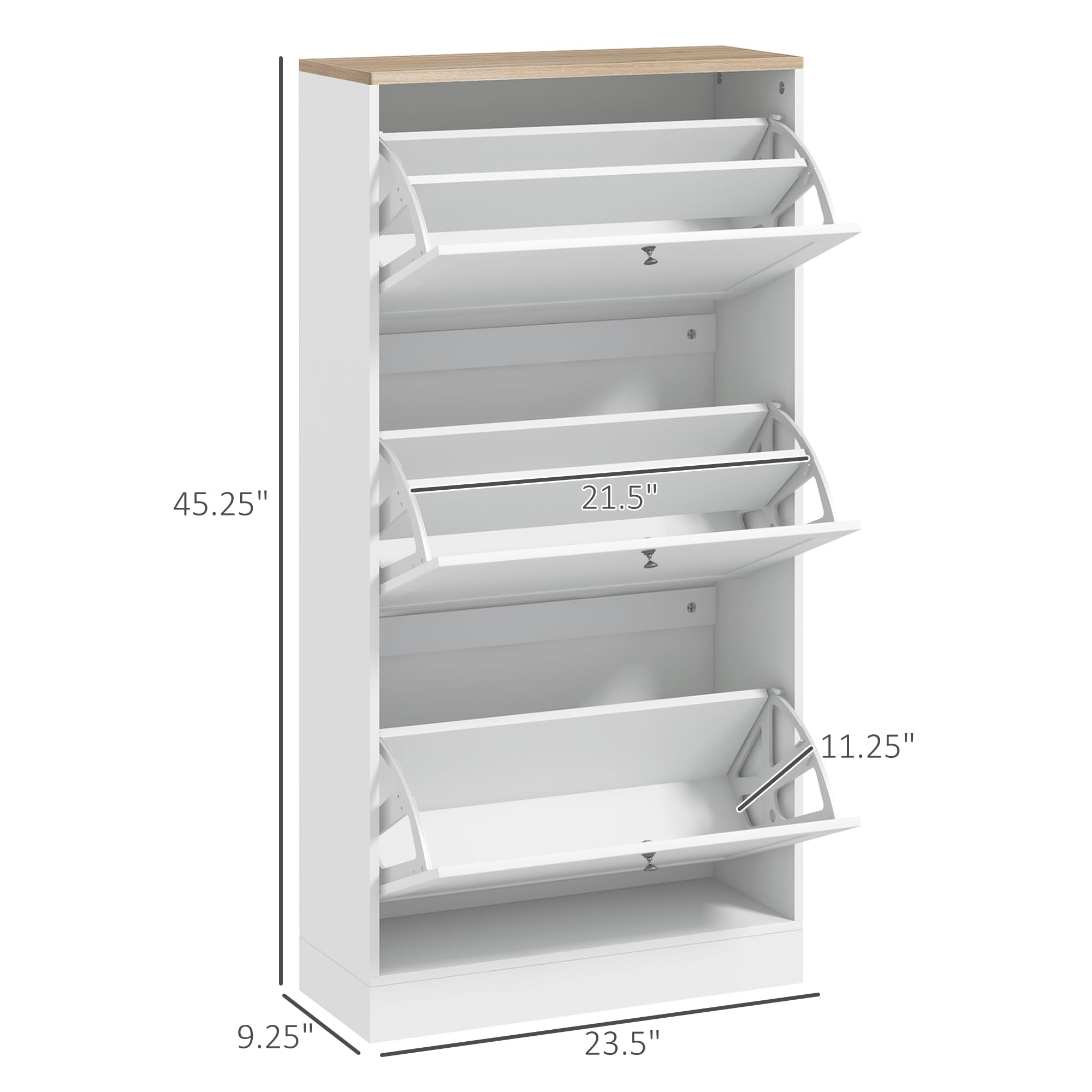 HOMCOM Narrow Shoe Storage Cabinet for Entryway with 3 Flip Drawers and Adjustable Shelves, Shoe Rack Organizer for 18 Pairs of Shoes, White