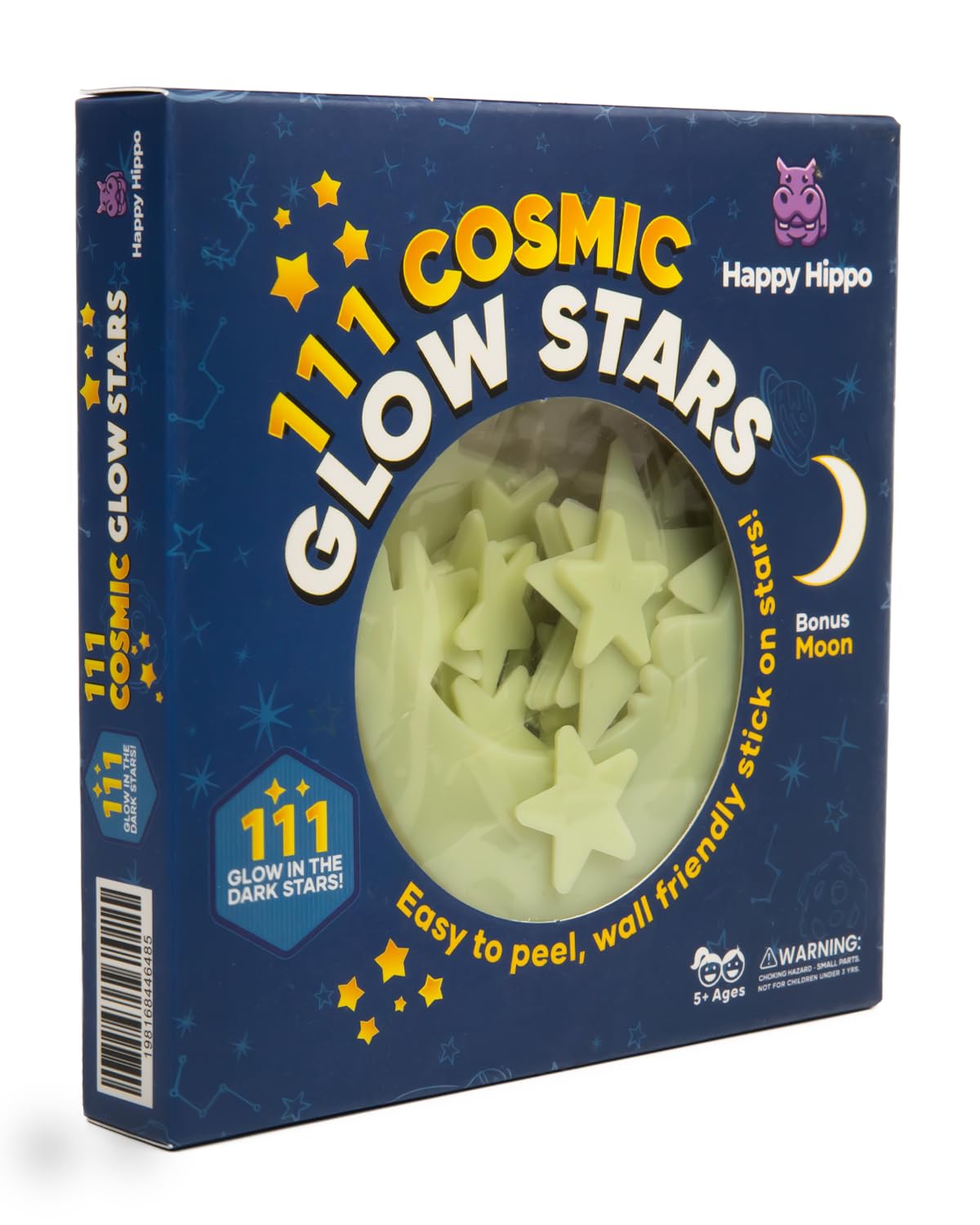 Happy Hippo 111 Glow in The Dark Stars for Ceiling with Bonus Moon (111-Pack) Christmas Stocking Stuffers for Kids