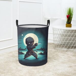 Little Ninja At Night Waterproof Foldable Storage Bin, Dirty Clothes Laundry Basket, Canvas Organizer Basket for Laundry Hamper, Toy Bins, Gift Baskets, Bedroom, Clothes, Kids Hamper