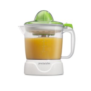 proctor silex juicer electric citrus juicer machine, 34 oz., for orange, lemon, grapefruit juice, white and green (66340)