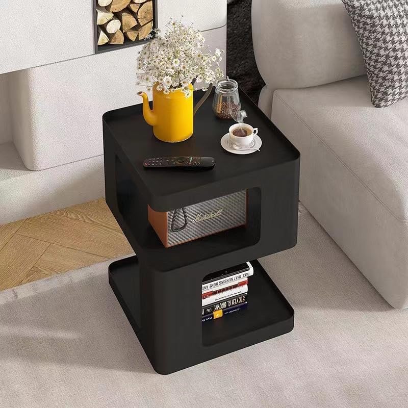 Small Side Table, Nightstand, Modern End Table, Bedside Table with Storage Shelf, Space-Saving Side Table for Bedroom, end Tables Living Room, Metal Side Table (Black)