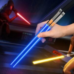 Lightsaber Chopsticks Light up - LED Glowing Light Saber Chopstick - Reusable Sushi Lightup Sabers Chop Sticks Set of 2 Pairs (Blue & Red)