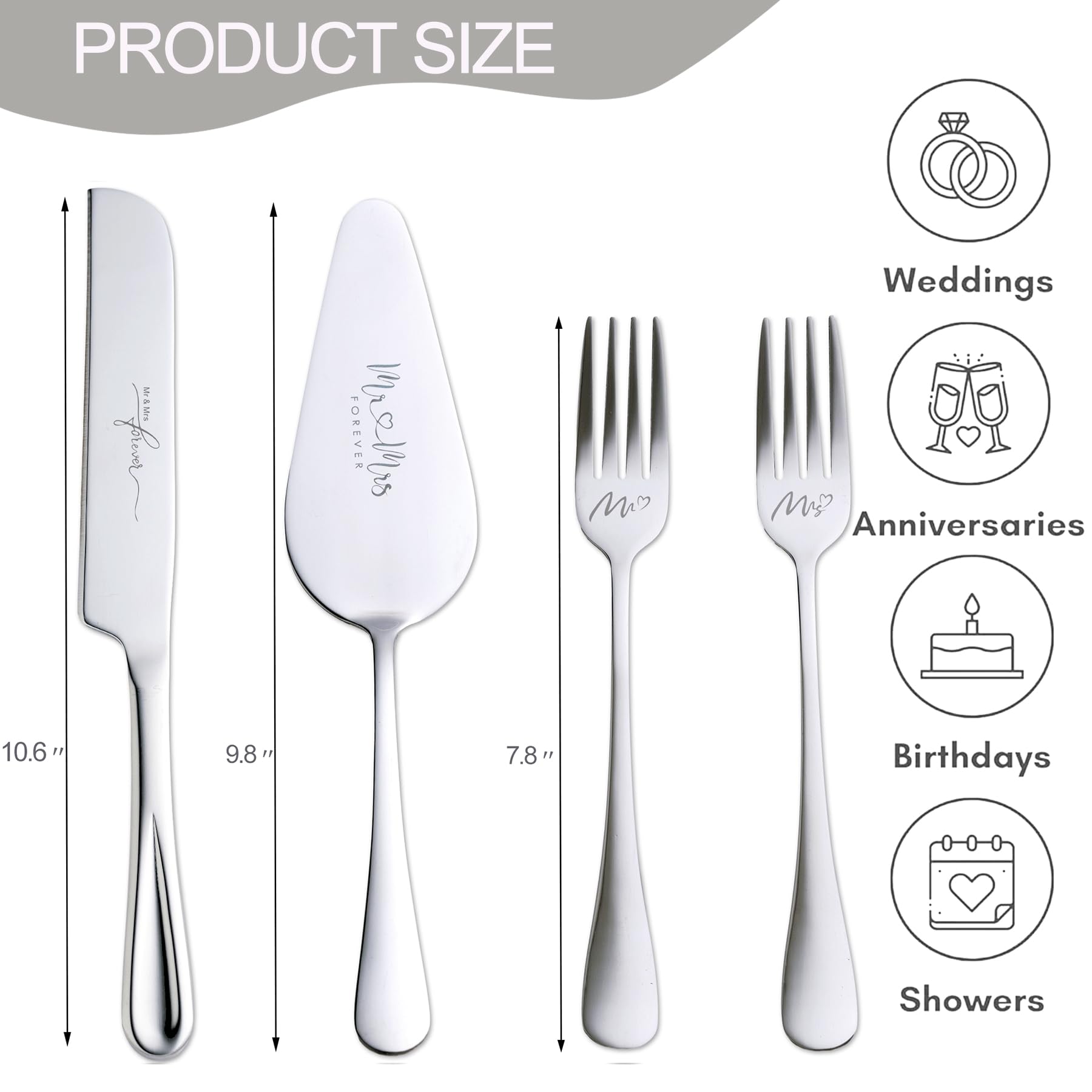 VARLKA Cake Cutting Set for Wedding, Wedding Cake Knife and Server Set, Bride and Groom Cake Cutter Server Set and Forks, Birthday, Wedding Gifts, Bridal Shower Gifts for Couples