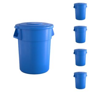 5-pack! 55 gallon blue round commercial trash can and lid, perfect for restaurant, office, school, garage, backyard, workshop, warehouse