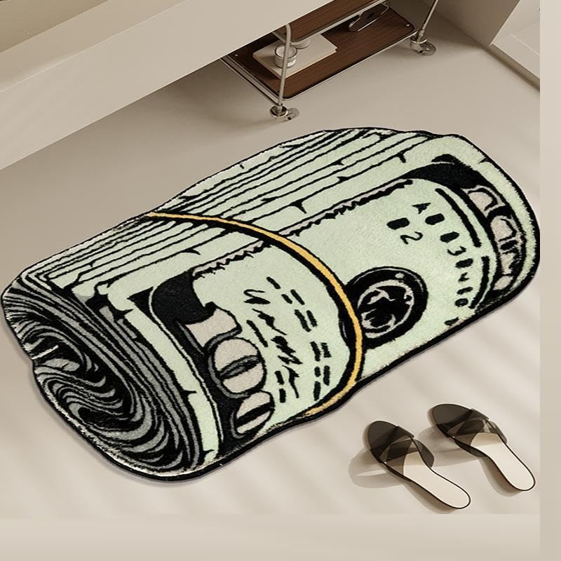 100 Dollar Bill Rug, Art Money Creative Carpet Cozy Soft Bedroom Funky Door Mat Carpets Bedside Rugs Living Room Decoration Rug Bathroom Door Mat Dry Absorbent Mats (D,19.6 * 31.5 inch)