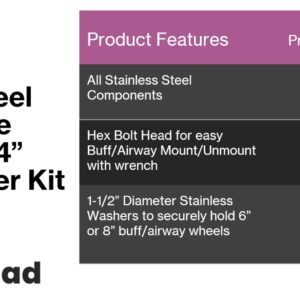 Pro-Graad Stainless Steel 5/8”-11 Angle Grinder Buff Extender Kit, Airway Buffing Polishing Wheel 2-1/4” Extension Shaft, Threaded Arbor Extension Adapter, for Angle Grinders