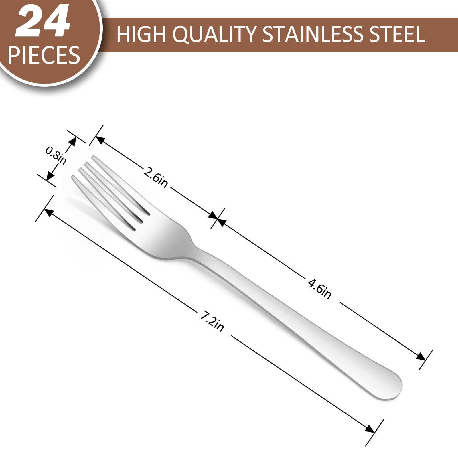 OPOLIA 24 Pieces Dinner Forks Set, Food Grade Stainless Steel Forks Silverware, Classic Elegant Design for Home,Kitchen or Restaurant,Dishwasher Safe，8 inch