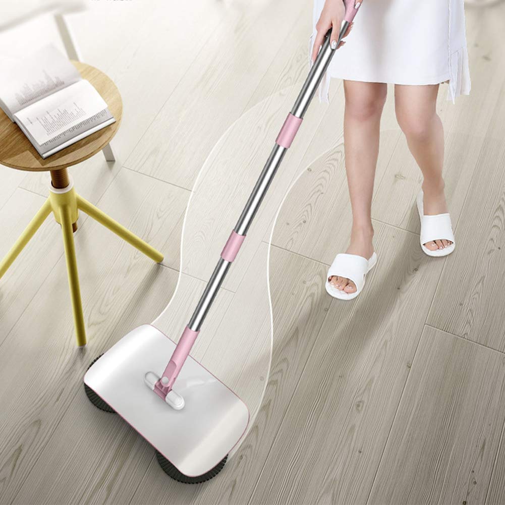 Household Hand Push Sweeper Sweeping Machine Mop Broom Dustpan Floor Cleaning Tools with Large Capacity Dust Box for Home (Pink)