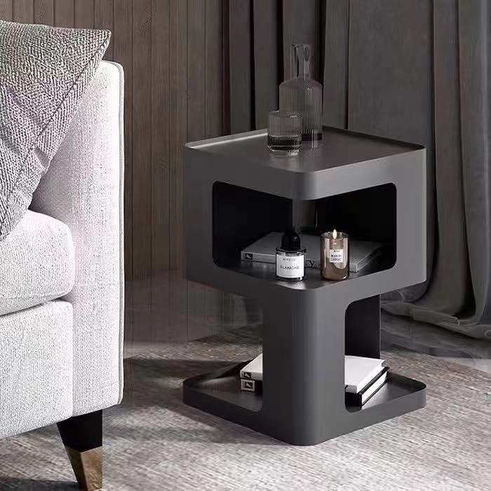 Small Side Table, Nightstand, Modern End Table, Bedside Table with Storage Shelf, Space-Saving Side Table for Bedroom, end Tables Living Room, Metal Side Table (Black)