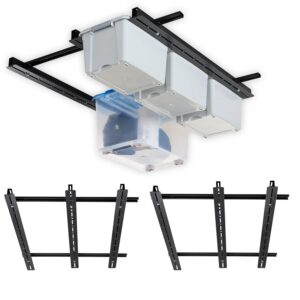 wallmaster garage overhead storage rack, ceiling bin organization system with adjustable rails, heavy duty metal overhead bin rack holds up to 10 tote bins