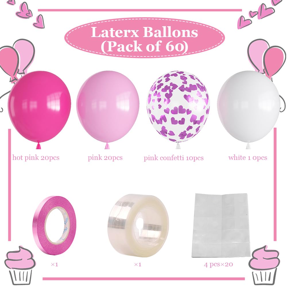 Haolongfa Pink Balloons,60pcs Pink White Balloons Magenta Confetti White Balloon for Girls Theme Birthday Baby Shower Bridal Shower Valentines Day Wedding Party Decorations…