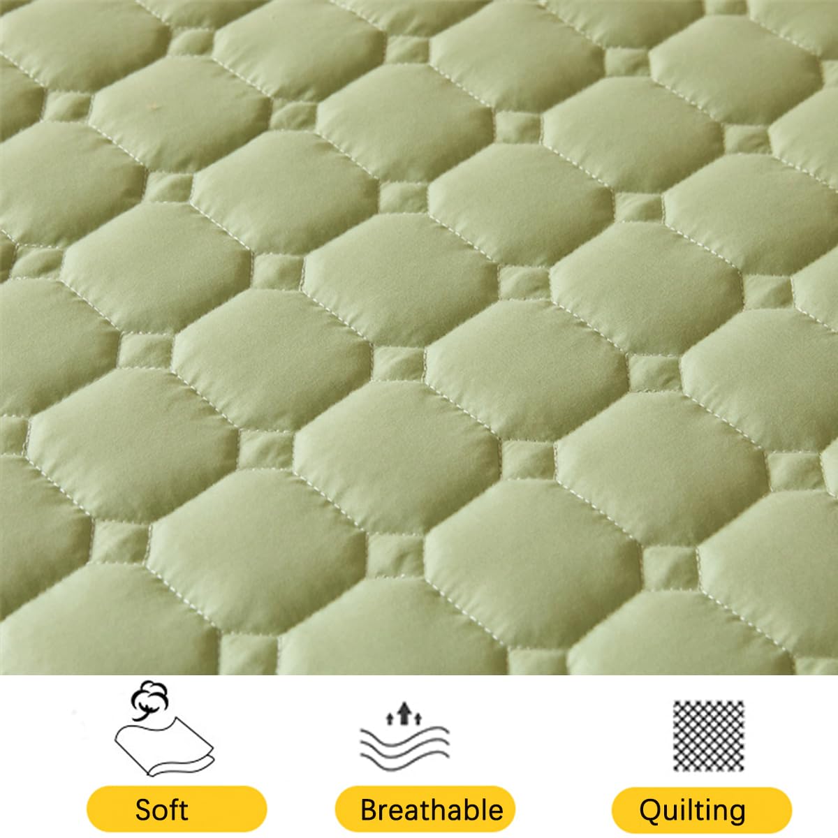 Akiky Mattress Topper Pad Mattress Pad for California King Bed Topper Protector-Breathable&Foldable Sage Green Grid Mattress Cover