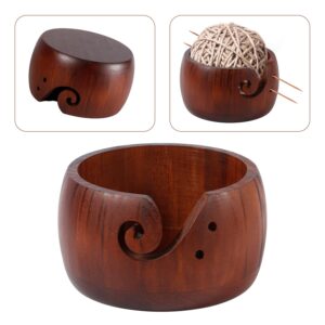 6'' Wooden Yarn Bowl Holder, Yarn Bowls for Crochet Knitting Bowl Storage Organizer with Holes and Groove Prevent Slipping Crocheting Accessory for Knitters & Crocheters