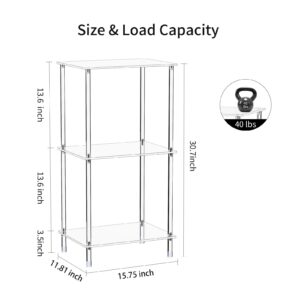 Bkemiy Acrylic Record Player Stand, 3-Tier Clear Turntable Table with Vinyl Record Storage, 15.75" L x 11.81" W x 30.7" H, Modern Side Table/End Table