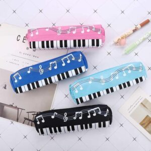 YSSZAM Black Oxford Cloth Pencil Case,Square Single Layer Music Notes Piano Keyboard Pencil Case Large Capacity Pen Bags Pencil Holders and Pen Holders Stationery Office Supplies