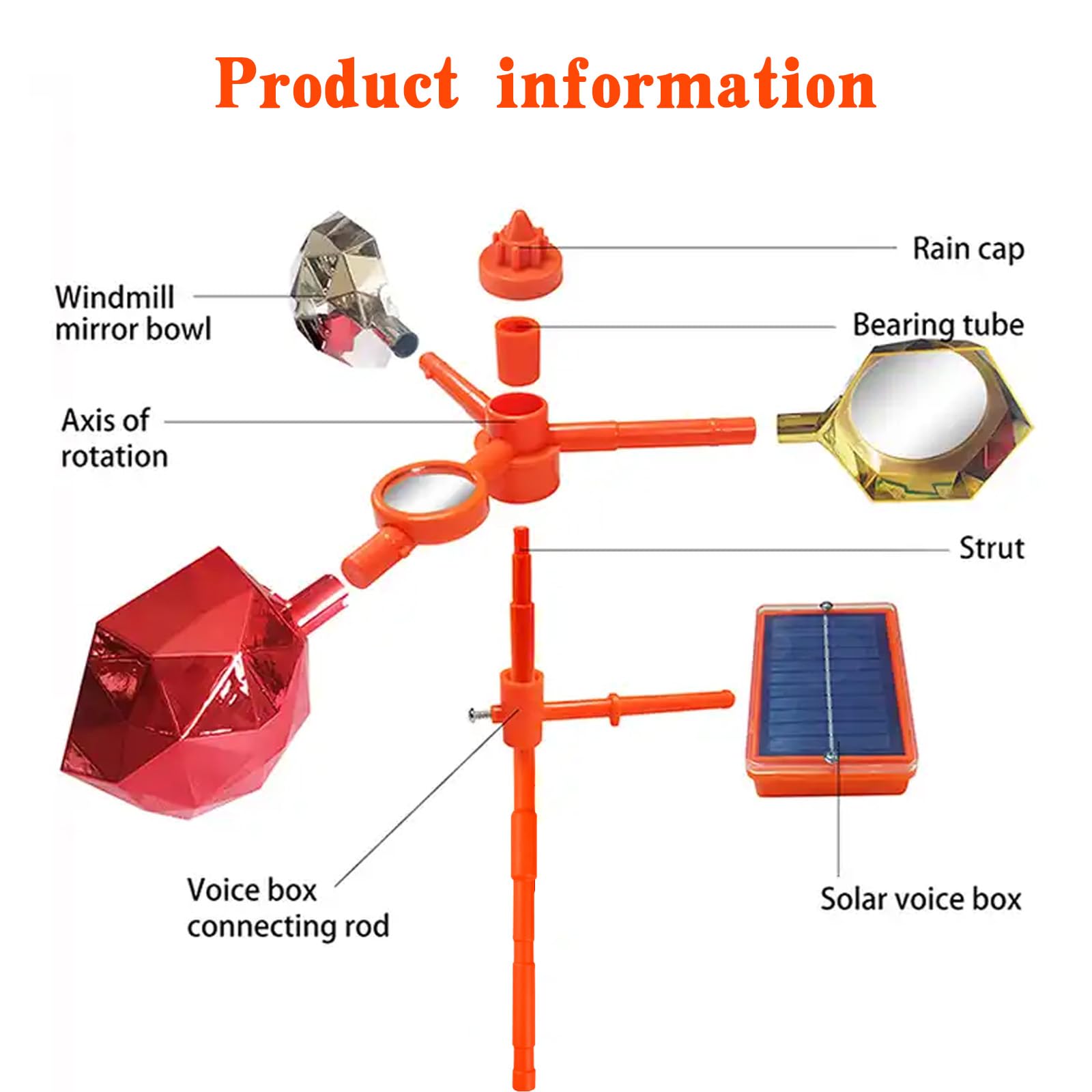 Solar-Powered Voice Bird Deterrent Device with 3 Pieces 360° Wide-Range Reflective Rotating Prisms Cups, 2-in-1 Audio Signals to Scare Birds + Wind-Powered Rotation Mirrors for Outdoor Garden Yard