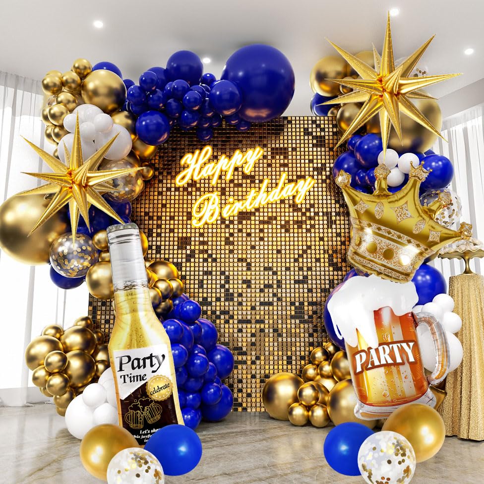 121pcs Royal Blue Gold Birthday Party Decorations with Happy Birthday Banner Foil Balloons for 16th 18th 21st 24th 32th 40th 50th 60th Birthday Decorations for Men