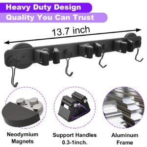 Magnetic Mop Broom Holder, Heavy Duty Magnetic Mop Hanger with 4 Hooks for Cleaning Tools, Strong Magnetic Tool Hanger Organize System Utility Rack for Refrigerators Laundry Garage Kitchen