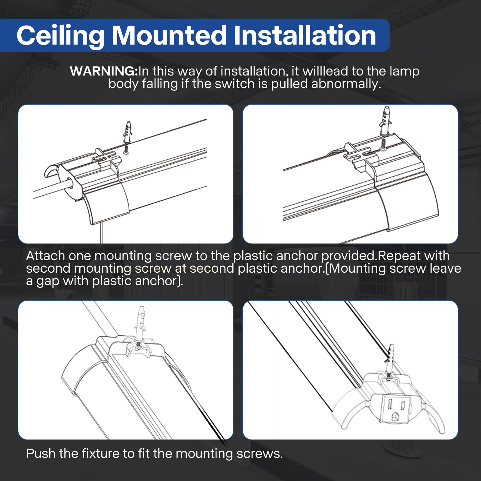 ENATECLITE Linkable 4Foot Hanging Mount Work Lights, LED Garage Lights, Plug-in High Visibility Workshop Led Lights, Hanging Garage Ceiling Lights 4000K Daylight, 4500LM, Pull Chain for Basement