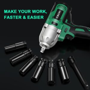 CSCRI Cordless Impact Wrench Kit 1/2 inch Brushless, Max Torque 580Ft-lbs(800N.m) Electric Impact Gun w/2x 4.0Ah Battery, Charger & 6 Sockets, Power Impact Driver for Car Home