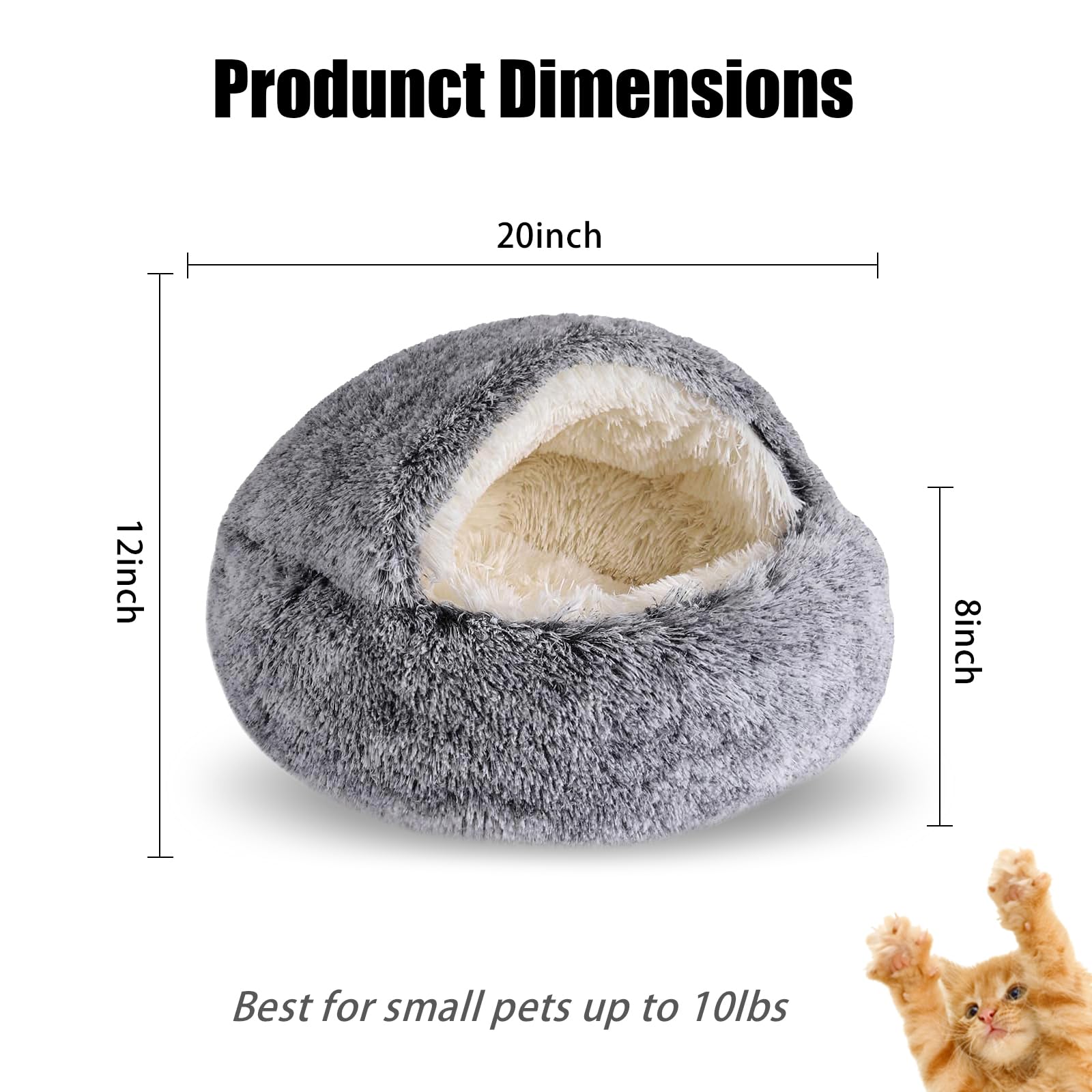 Calming Dog Beds & Cat Cave Bed with Hooded Cover,Washable Round Beds for Small Medium Pets,Anti-Slip Faux Fur Fluffy Coved Bed,Comfortable Warming Pet Bed (20 * 20inch,Grey)