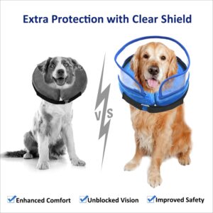 Wepet Adjustable Protective Elizabethan Collar for Cats & Dogs with Shield, Pet Recovery Collar, Pet Cone, Inflatable, Removal & Washable, Easy Storage, Durable & Soft, Blue, Size L with Clear Shield