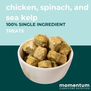 Momentum Carnivore Nutrition Freeze-Dried Chicken, Spinach & Sea Kelp – Single-Ingredient Raw Dog & Cat Treats – High-Protein, Grain-Free Snacks for Pets – 3 oz Bag