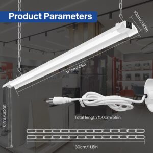 ENATECLITE Linkable 4Foot Hanging Mount Work Lights, LED Garage Lights, Plug-in High Visibility Workshop Led Lights, Hanging Garage Ceiling Lights 4000K Daylight, 4500LM, Pull Chain for Basement