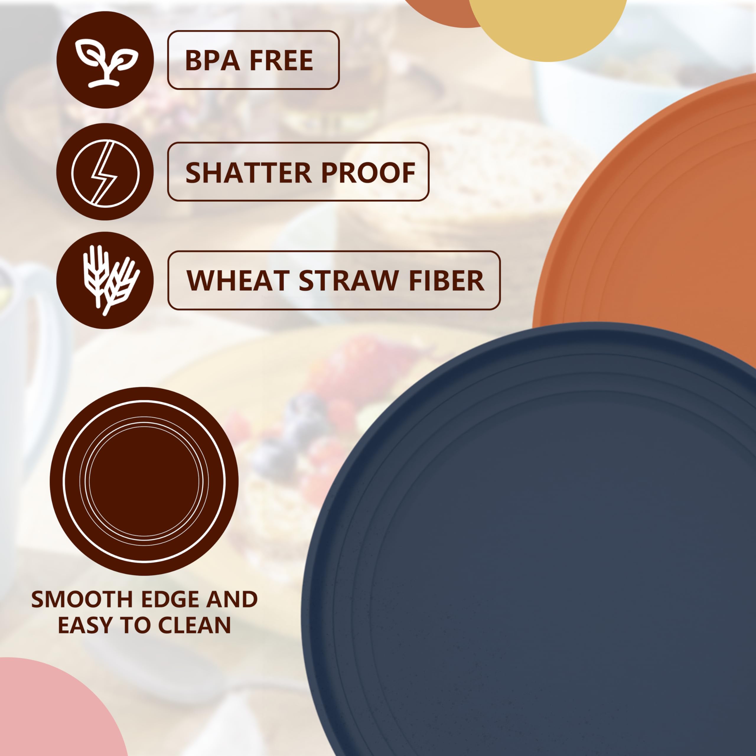 underbartliv Wheat Straw Plates,Alternative for Plastic Plates,9 Inch Unbreakable Kitchen Plates Set of 8,Dishwasher & Microwave Safe Dinner Plate Set Reusable, BPA Free,4 Color Designs