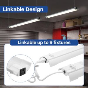 ENATECLITE Linkable 4Foot Hanging Mount Work Lights, LED Garage Lights, Plug-in High Visibility Workshop Led Lights, Hanging Garage Ceiling Lights 4000K Daylight, 4500LM, Pull Chain for Basement