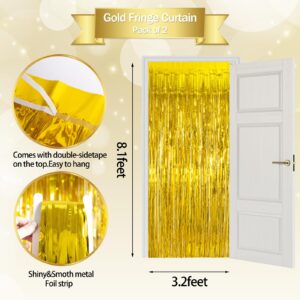 ORG Gold Foil Fringe Backdrop Curtains,2 Pack 3.3ftx8.2ft Tinsel Streamers Birthday Party Decortions,Metallic Photo Booth Props for Birthday Gradu Baby Shower Engagement New Year Party Supplies