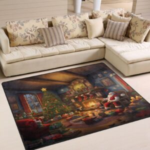 alaza star christmas tree santa claus non slip area rug 5' x 7' for living dinning room bedroom kitchen hallway office modern home decorative