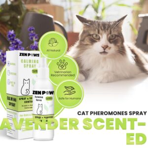 Zenpaws Cat Phermone Calming Spray - Quickly Relieve Stress - Reduces Scratching Furniture, Peeing, Marking, Anxiety - Supports Relief for Fireworks, Travel, Vet Visits 60ml