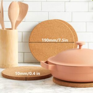 Rarapop 3 Pack High Density Thick Cork Trivets Cork Plant Coasters, 7.5 Inch Heat Resistant Cork Mat Cork Hot Pads Coaster for Hot Pots, Dishes and Pans