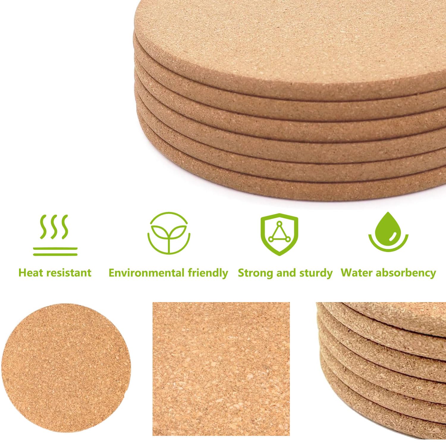 Rarapop 3 Pack High Density Thick Cork Trivets Cork Plant Coasters, 7.5 Inch Heat Resistant Cork Mat Cork Hot Pads Coaster for Hot Pots, Dishes and Pans