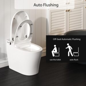 DELUXE LIVING Smart Bidet Toilet,Modern Elongated Tankless Toilet with Soft Closing Heated Seat,Warm Water,Dryer,Auto Flush,Knob and Remote Control,One Piece Toilet for Bathrooms