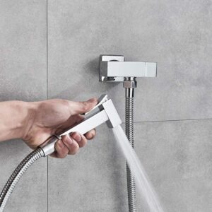 Wall Mount Bidet Sprayer Faucet Set with Cold Water Brass Handheld Toilet Bidet Attachment Pressure Sprayer Single Handle Bidet Spray Set for Personal Hygiene,Black Bronze (Color : Chrome)