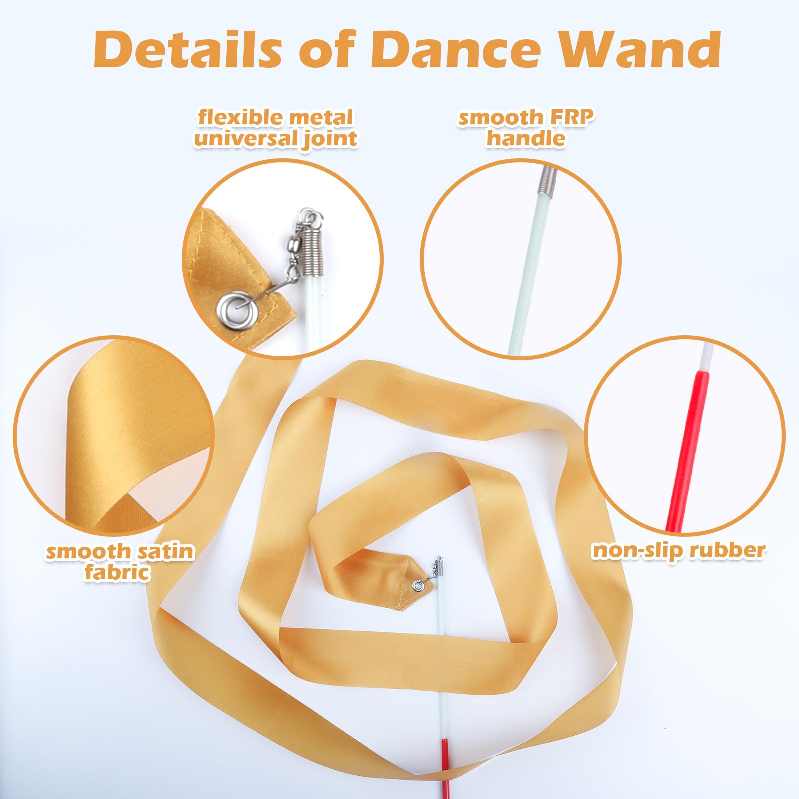 HiUnicorn 12PCS Gold Dance Ribbons for Kids Graduation Party Decorations, Golden Ribbon Dancer Wands for Gymnastics Birthday Party Favors Praise Church, Dance Streamers Ribbon Twirling Wands