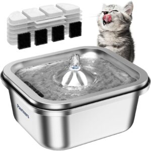 cat water fountain stainless steel: 4l/140oz pet fountain water bowl indoor, automatic dog drinking dispenser, cat feeding watering supplies, metal kitty waterer fountain, 6 replacement filters